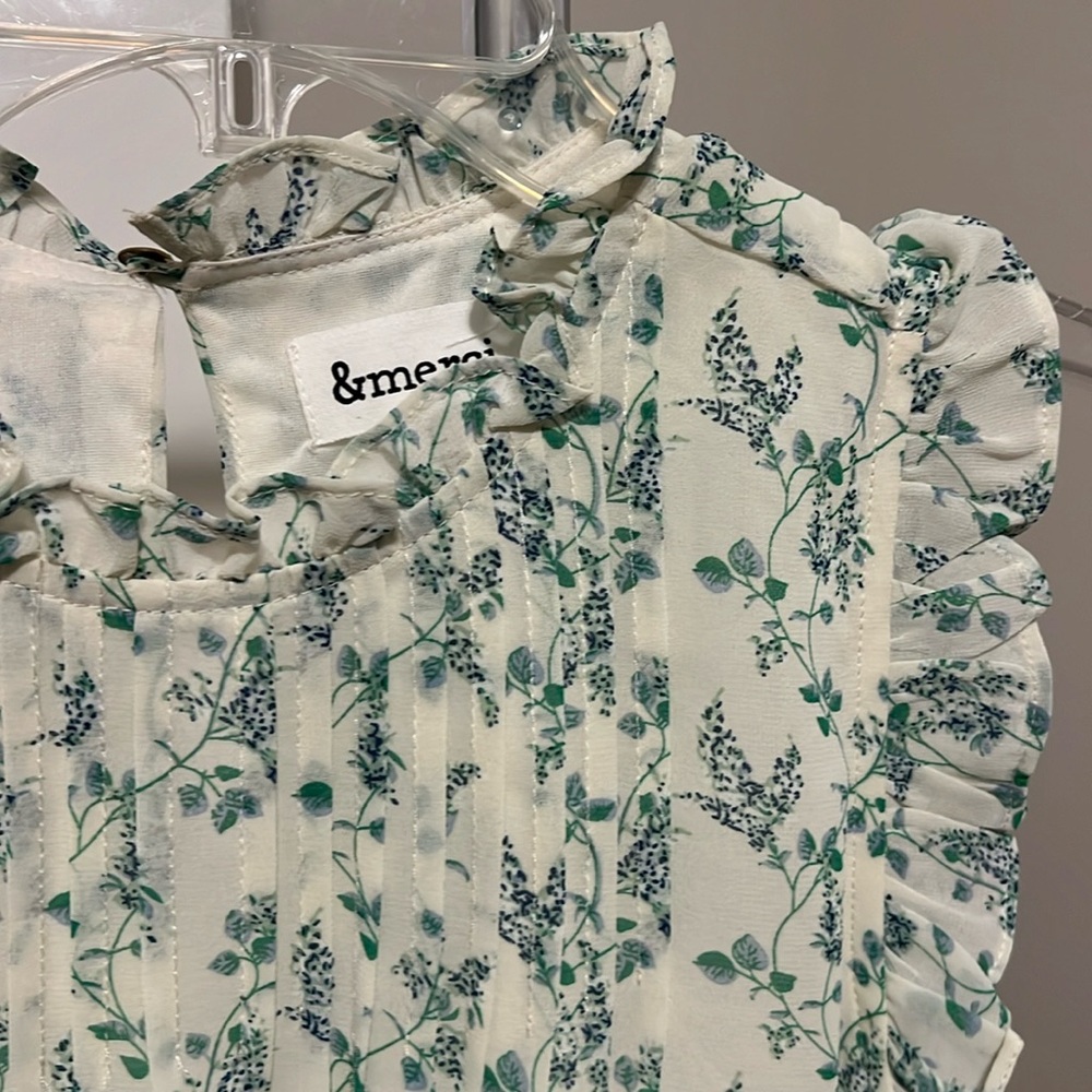 Floral Ruffle Women's Top - Green and Cream - Picture 15 of 15